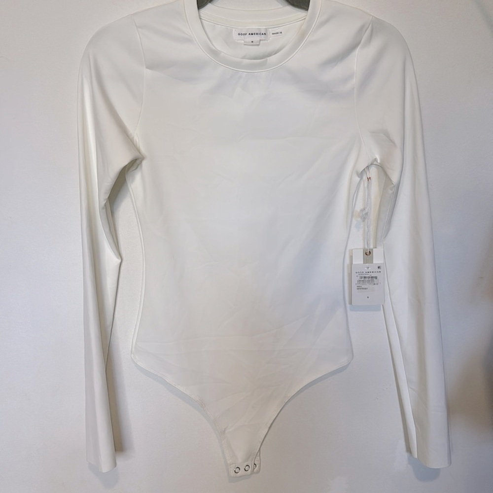New Good American white Size Small Scuba Crewneck Bodysuit